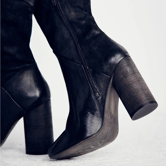 Brand new Free People Bright Lights Tall black leather patchwork heeled boots - Picture 12 of 16